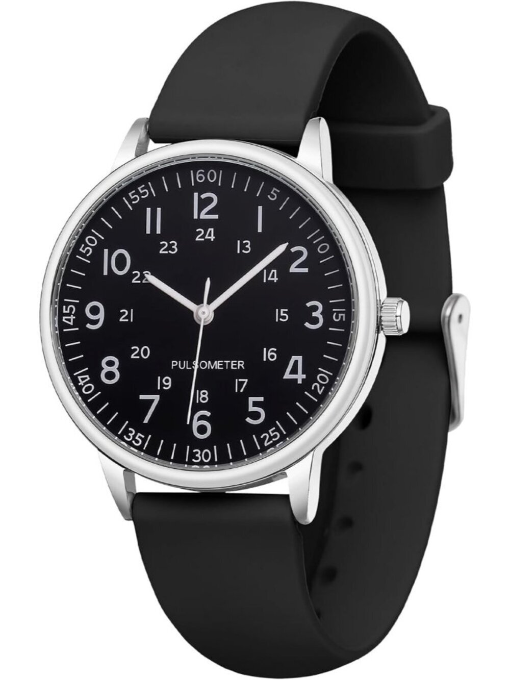 Women's All Black Analog Quartz Solid Silicone Band Read Dial Nurse Wrist Watch